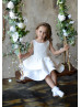 White Lace Satin Layered Flower Girl Dress First Birthday Dress
